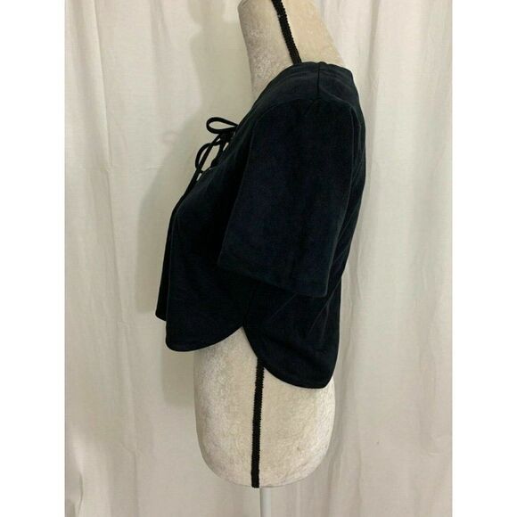 Cotton Candy Womens Solid Black Faux Suede Lace Up Short Sleeve Crop Top Small - Picture 3 of 6